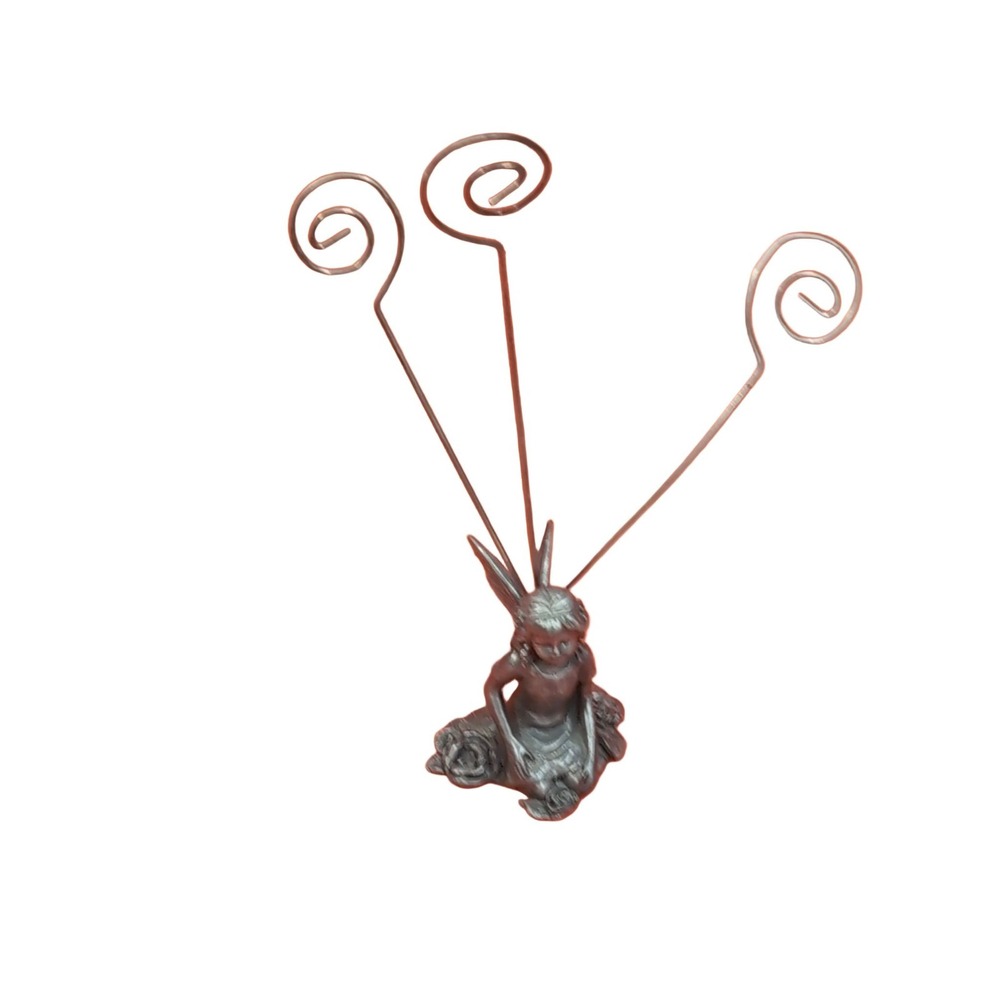 Fairy Photo Memo Holder Pewter Silver 8 in 3-Photo Wire Spiral Rose Accents
